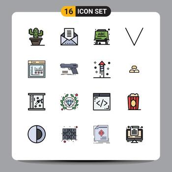 Pictogram Set of 16 Simple Flat Color Filled Lines of gun web education internet down Editable Creative Vector Design Elements