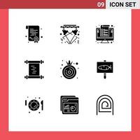 Pictogram Set of 9 Simple Solid Glyphs of onion manuscript computer log percent Editable Vector Design Elements