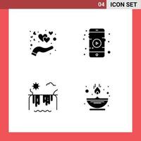 4 Creative Icons Modern Signs and Symbols of care sun love play fire Editable Vector Design Elements