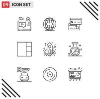 9 User Interface Outline Pack of modern Signs and Symbols of spaceship layout internet grid debit Editable Vector Design Elements