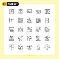 Modern Set of 25 Lines Pictograph of key typing pencil keyboard pole Editable Vector Design Elements