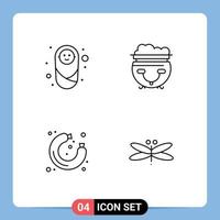 Mobile Interface Line Set of 4 Pictograms of baby sausage protection eat supermarket Editable Vector Design Elements