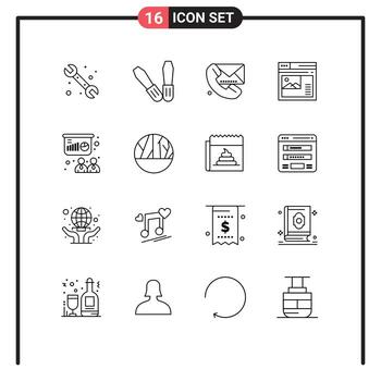 Pack of 16 Modern Outlines Signs and Symbols for Web Print Media such as presentation gallery message website page Editable Vector Design Elements