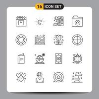 Modern Set of 16 Outlines Pictograph of doughnut sync hearing folder pollution Editable Vector Design Elements