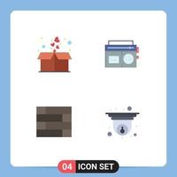 Pack of 4 Modern Flat Icons Signs and Symbols for Web Print Media such as box protect package music cam Editable Vector Design Elements