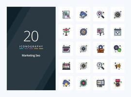 20 márketing seo línea lleno icono para presentación vector