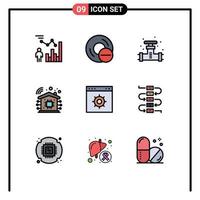 Group of 9 Filledline Flat Colors Signs and Symbols for technology intelligent gadget valve plumbing Editable Vector Design Elements