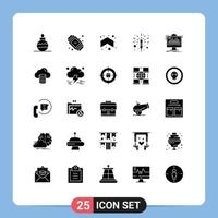 Universal Icon Symbols Group of 25 Modern Solid Glyphs of monitor dashboard arrow spark firecracker Editable Vector Design Elements