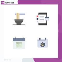 Editable Vector Line Pack of 4 Simple Flat Icons of chinese appointment ramen develop date Editable Vector Design Elements