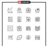 Pictogram Set of 16 Simple Outlines of leaf mind movie star knowledge ability Editable Vector Design Elements