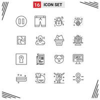 Modern Set of 16 Outlines and symbols such as bulb sport secure play puzzle Editable Vector Design Elements