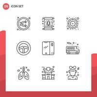 Pictogram Set of 9 Simple Outlines of wheel car tree timer target Editable Vector Design Elements