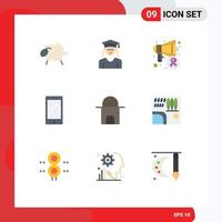 9 Universal Flat Color Signs Symbols of building android speaker mobile phone Editable Vector Design Elements