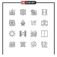 User Interface Pack of 16 Basic Outlines of document filam winter movi time Editable Vector Design Elements