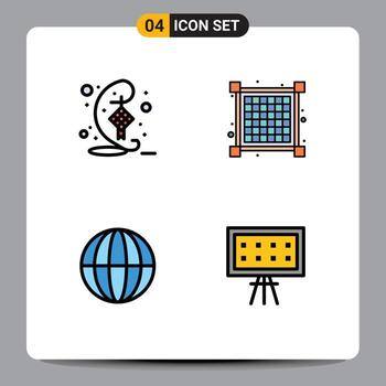 4 Filledline Flat Color concept for Websites Mobile and Apps decoration globe hari raya view alphabet Editable Vector Design Elements