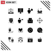 16 Universal Solid Glyphs Set for Web and Mobile Applications cardio fitness avatar exercise timer Editable Vector Design Elements