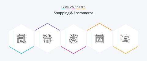 Shopping and Ecommerce 25 Line icon pack including handcart. product search. award. online shopping. offer vector