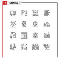 Outline Pack of 16 Universal Symbols of file bill production wireless technology Editable Vector Design Elements