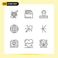 Pack of 9 Modern Outlines Signs and Symbols for Web Print Media such as currency garden place farming education Editable Vector Design Elements