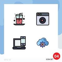 Universal Icon Symbols Group of 4 Modern Filledline Flat Colors of beverage laptop juice web phone Editable Vector Design Elements