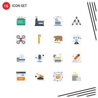 16 Universal Flat Color Signs Symbols of drone camera cam spray social link Editable Pack of Creative Vector Design Elements