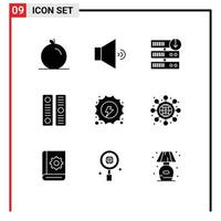 User Interface Pack of 9 Basic Solid Glyphs of hydropower energy server downgrade electrical document Editable Vector Design Elements