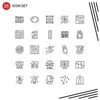 User Interface Pack of 25 Basic Lines of api investment vision coins sheet Editable Vector Design Elements