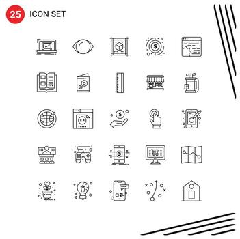 usuario interfaz paquete de 25 básico líneas de api inversión visión monedas sábana editable vector diseño elementos