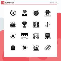 Pictogram Set of 16 Simple Solid Glyphs of strategy goal woman corporate wedding Editable Vector Design Elements