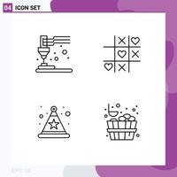4 User Interface Line Pack of modern Signs and Symbols of printing hat print love bucket Editable Vector Design Elements