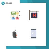 Group of 4 Flat Icons Signs and Symbols for business online hotel sign mouse phone Editable Vector Design Elements