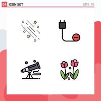 Universal Icon Symbols Group of 4 Modern Filledline Flat Colors of star power space cord spyglass Editable Vector Design Elements