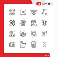 Group of 16 Outlines Signs and Symbols for business school cam audio surveillance Editable Vector Design Elements