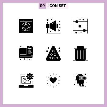 Group of 9 Modern Solid Glyphs Set for programming coding seo learning calculator Editable Vector Design Elements