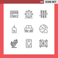 Group of 9 Modern Outlines Set for vehicles car pencil automobile off Editable Vector Design Elements