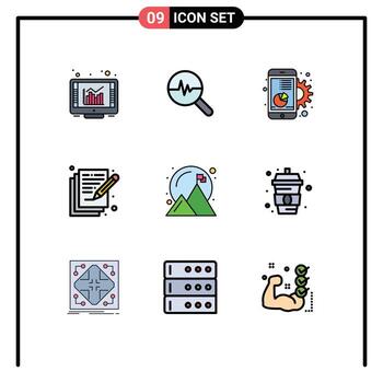 9 User Interface Filledline Flat Color Pack of modern Signs and Symbols of achieved arts chart art mobile Editable Vector Design Elements