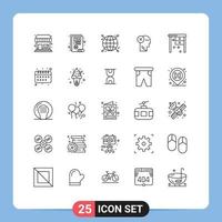 Mobile Interface Line Set of 25 Pictograms of desk mind globe mark head Editable Vector Design Elements