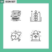 Pictogram Set of 4 Simple Filledline Flat Colors of book heart notification grain romantic Editable Vector Design Elements