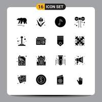 Set of 16 Vector Solid Glyphs on Grid for joystick scary key monster eyed Editable Vector Design Elements
