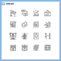 Stock Vector Icon Pack of 16 Line Signs and Symbols for chart picture alarm photo map Editable Vector Design Elements