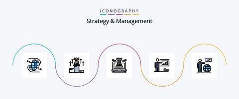 Strategy And Management Line Filled Flat 5 Icon Pack Including strategy. presentation. chess. strategy. fort vector