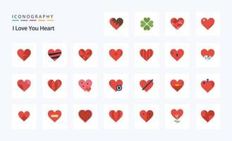 25 corazón plano color icono paquete vector