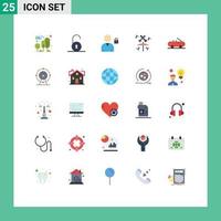 Group of 25 Flat Colors Signs and Symbols for wifi car block cabriolet music Editable Vector Design Elements