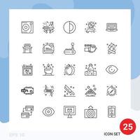 Pictogram Set of 25 Simple Lines of computer sport space spin fitness Editable Vector Design Elements