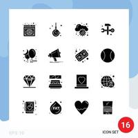 Pack of 16 Modern Solid Glyphs Signs and Symbols for Web Print Media such as moon it solutions watch accessorize hammer computing Editable Vector Design Elements