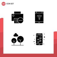 Solid Glyph Pack of 4 Universal Symbols of computers smartphone hardware internet evergreen tree Editable Vector Design Elements