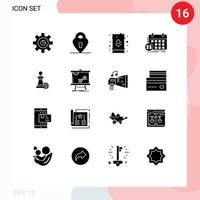 Group of 16 Modern Solid Glyphs Set for chess appointment electric timetable schedule Editable Vector Design Elements