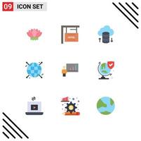 User Interface Pack of 9 Basic Flat Colors of efforts business cloud network graph globe Editable Vector Design Elements