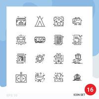 Universal Icon Symbols Group of 16 Modern Outlines of team group house indian animal Editable Vector Design Elements