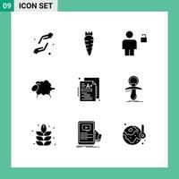 9 Universal Solid Glyph Signs Symbols of test wool avatar sheep unlocked Editable Vector Design Elements